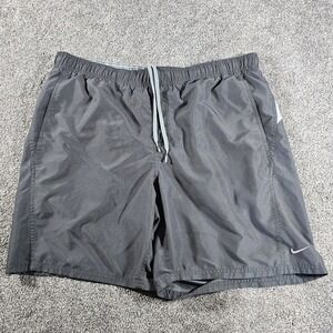 Nike Mens Swim Trunk Spell Out Mesh Lined Shorts Black Gray Size XL Vintage